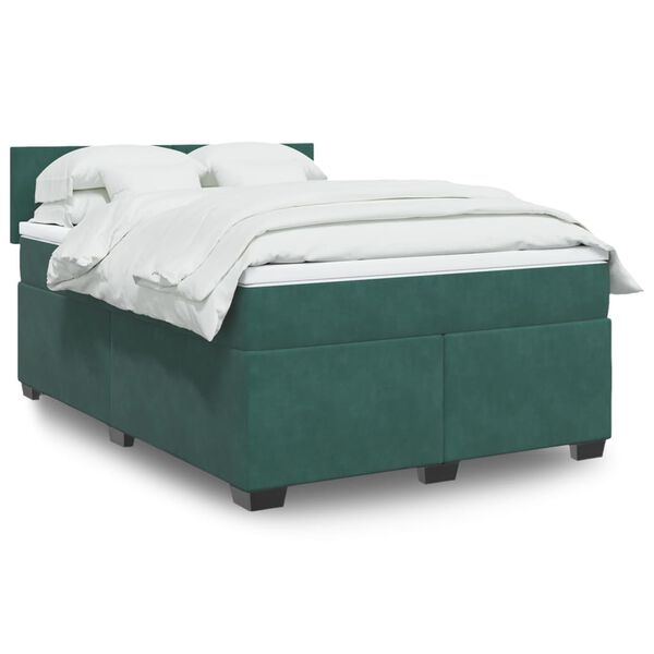 vidaXL Sommier &agrave; lattes de lit et matelas Vert fonc&eacute; 140x190cm Velours