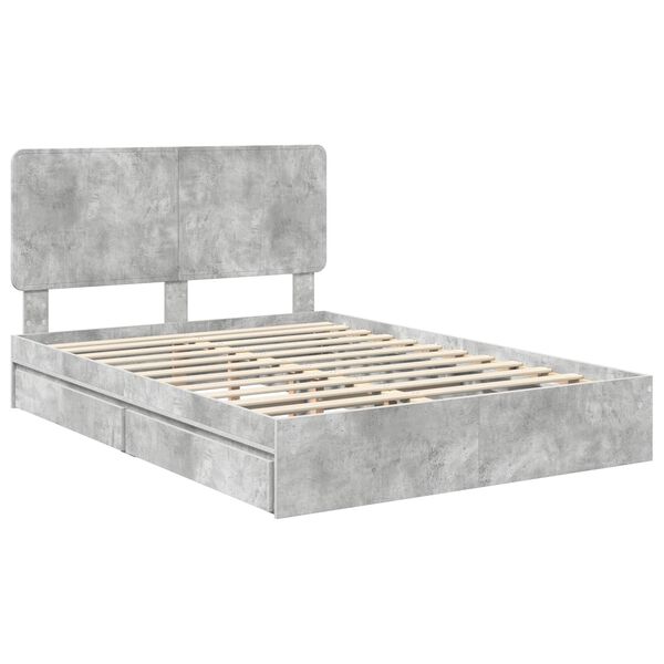 vidaXL Lit de Rangement Gris b&eacute;ton 150 x 200 cm Bois d'ing&eacute;nierie