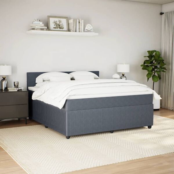 vidaXL Sommier &agrave; lattes de lit et matelas Gris fonc&eacute; 180x200cm Velours