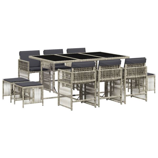 vidaXL Ensemble &agrave; manger de jardin 11pcs avec coussins gris poly rotin