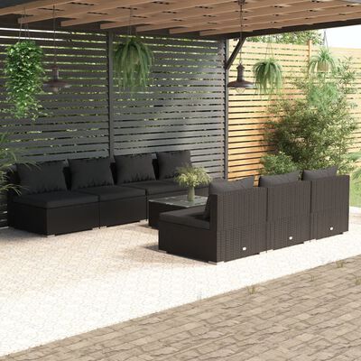 vidaXL Salon de jardin 8 pcs avec coussins résine tressée noir