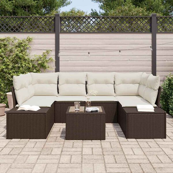 vidaXL Ensemble de canap&eacute; de jardin 7 pcs Marron polyrotin