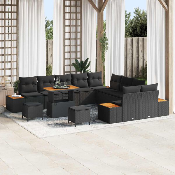vidaXL Ensemble de canap&eacute; de jardin 13 pcs Noir polyrotin