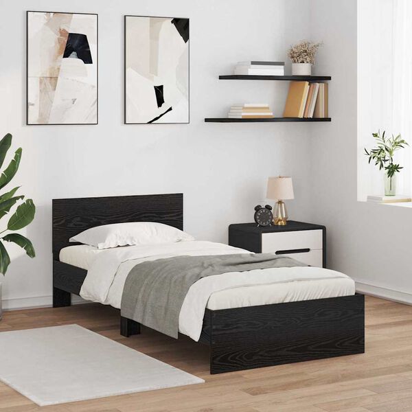 vidaXL Cadre de lit Ch&ecirc;ne noir 90 x 190 cm Bois d'ing&eacute;nierie