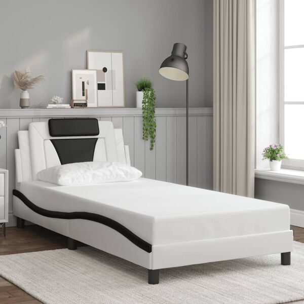vidaXL Cadre de lit Viana sans matelas blanc et noir 100x200 cm similicuir