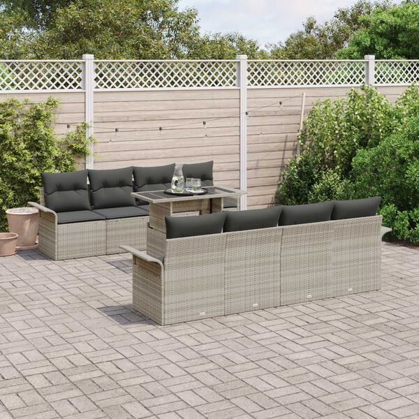 vidaXL Ensemble de canap&eacute; de jardin 9 pcs Gris clair polyrotin