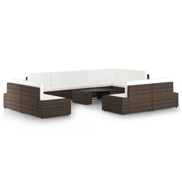 vidaXL Salon de jardin 10 pcs avec coussins Marron R&eacute;sine tress&eacute;e