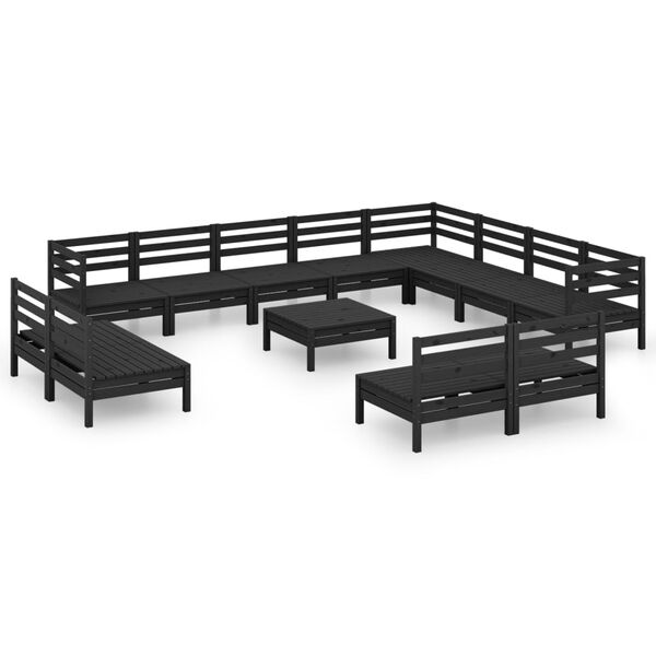 vidaXL Salon de jardin 13 pcs Bois de pin massif Noir