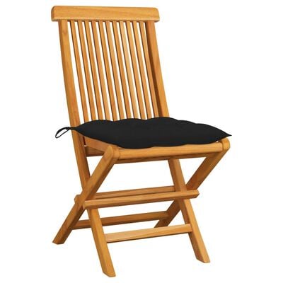 vidaXL Chaises de jardin et coussins noir lot de 2 Bois de teck massif