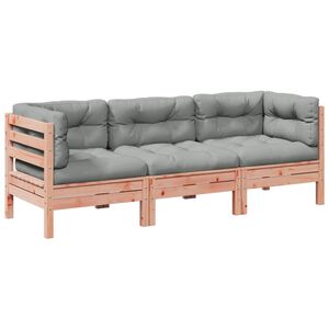 vidaXL Salon de jardin 3 pcs et coussins bois massif sapin de douglas