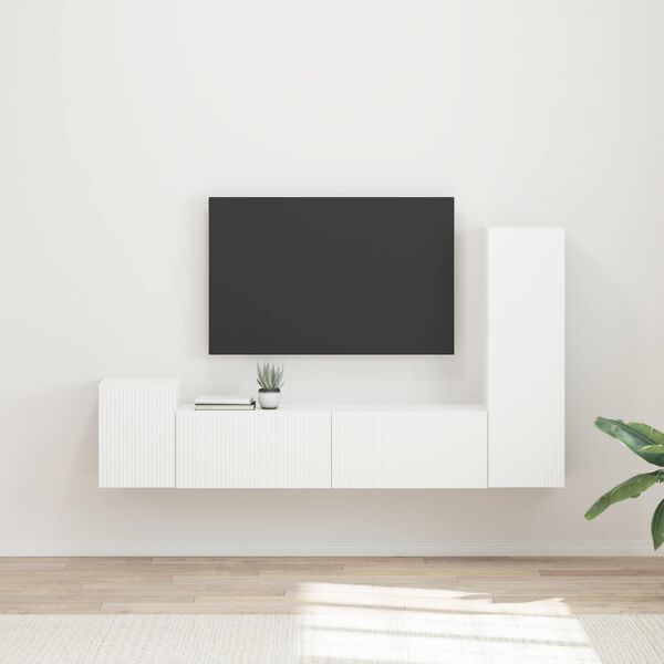 vidaXL Ensemble meuble TV Montage mural 4 pcs Blanc Bois d'ing&eacute;nierie