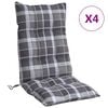 vidaXL Coussins de chaise &agrave; dossier haut lot de 4 motif carreaux gris
