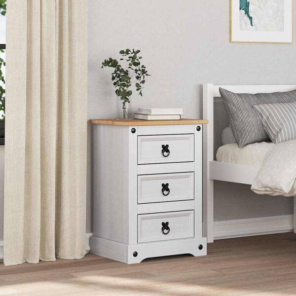 vidaXL Table de chevet avec tiroir Blanc 45 x 35 x 64 cm Pin massif