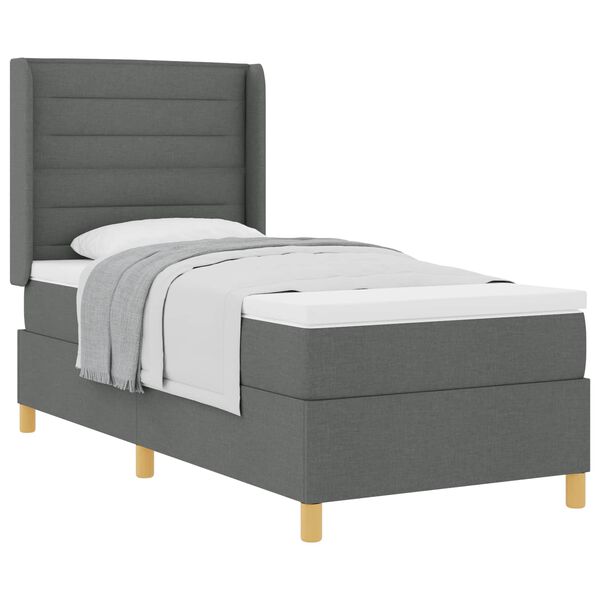 vidaXL Lit &agrave; ressorts avec matelas Gris fonc&eacute; 90 x 200 cm tissu