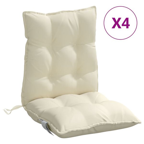vidaXL Coussins de chaise à dossier bas lot de 4 crème tissu oxford