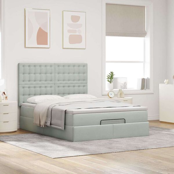 vidaXL Cadre de lit ottoman avec matelas gris clair 140x200 cm velours