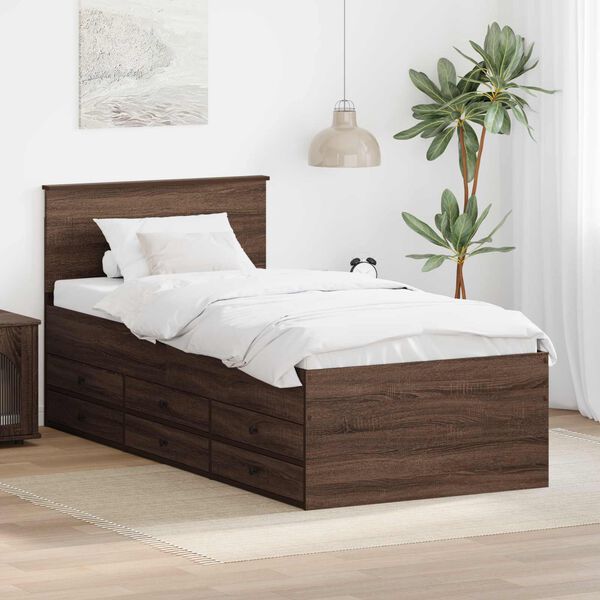 vidaXL Lit d'appoint Ch&ecirc;ne brun et noir 100 x 200 cm Bois d'ing&eacute;nierie