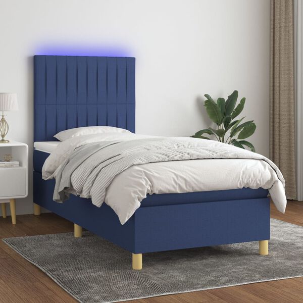 vidaXL Sommier &agrave; lattes de lit et matelas et LED Bleu 100x200 cm Tissu
