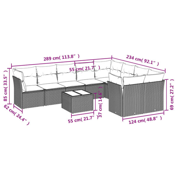 vidaXL Salon de jardin avec coussins 10 pcs gris r&eacute;sine tress&eacute;e
