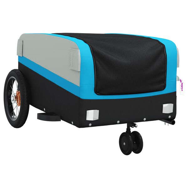 vidaXL Remorque de v&eacute;lo noir et bleu 30 kg fer