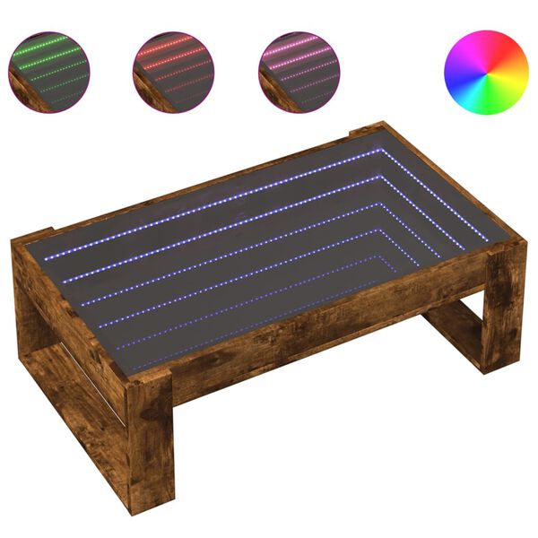 vidaXL Table basse avec LED infini ch&ecirc;ne fum&eacute; 90x53x30 cm