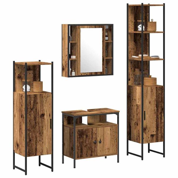 vidaXL Ensemble de mobilier de salle de bain 4 pcs Bois Ancien