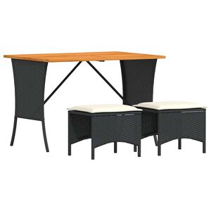 vidaXL Ensemble &agrave; manger de jardin avec coussins 3 pcs Noir