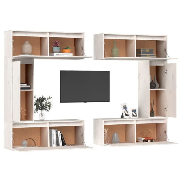 vidaXL Meubles TV 6 pcs Blanc Bois massif de pin