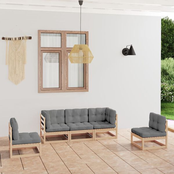 vidaXL Salon de jardin 5 pcs avec coussins Bois de pin massif