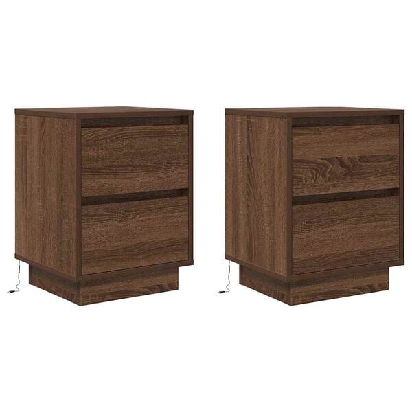 VidaXL Tables de chevet avec lumi&egrave;res LED 2pcs ch&ecirc;ne marron 38x34x50cm