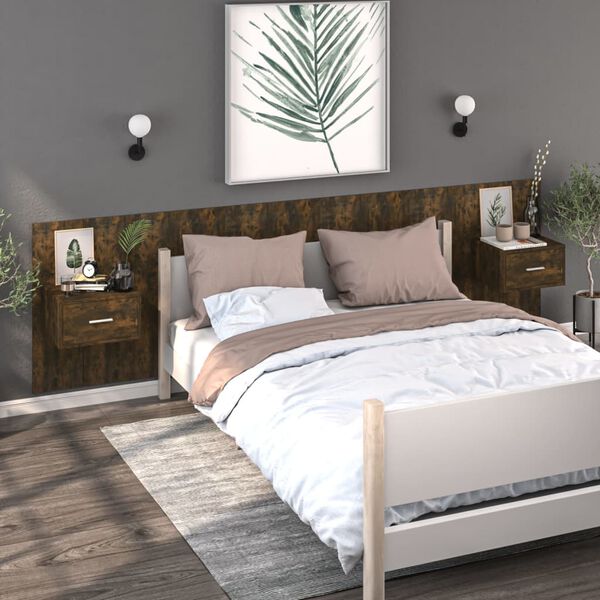 vidaXL Tables de chevet murales 2 pcs Ch&ecirc;ne fum&eacute;