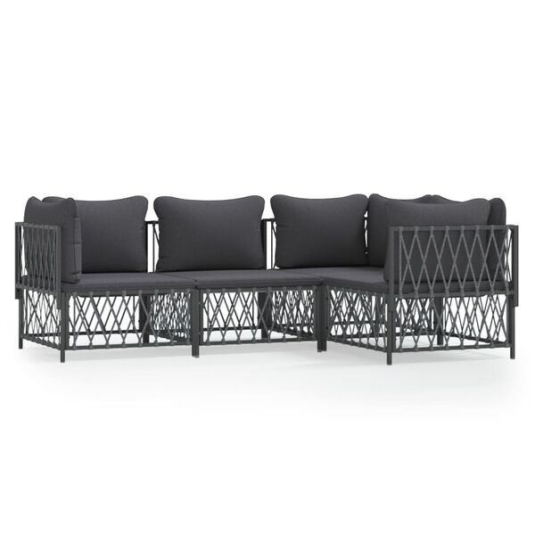 vidaXL Salon de jardin avec coussins 4 pcs anthracite acier
