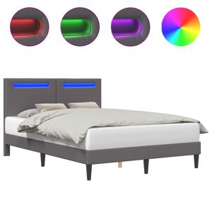 vidaXL Cadre de lit avec bandes LED Gris 120 x 190 cm Simili cuir