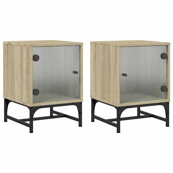vidaXL Tables de chevet et portes vitr&eacute;es 2pcs ch&ecirc;ne sonoma 35x37x50cm