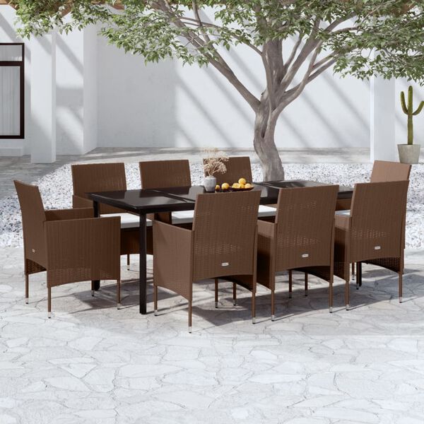vidaXL Ensemble &agrave; manger de jardin coussins 9 pcs Marron/noir