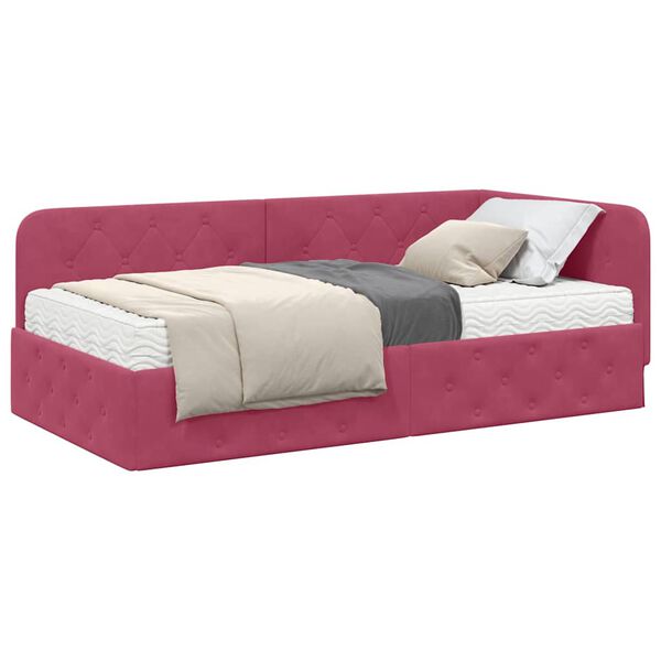 vidaXL Cadre de lit d'angle avec matelas Bordeaux 100 x 200 cm Velours