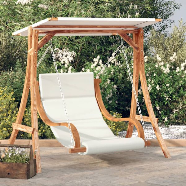 vidaXL Chaise balan&ccedil;oire avec coussin et auvent bois massif d'&eacute;pic&eacute;a