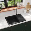 vidaXL &Eacute;vier de cuisine avec trou de trop-plein ovale Noir Granit