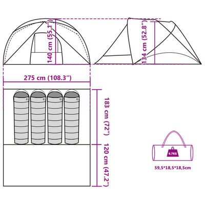 vidaXL Tente de camping de cabine 4 personnes vert imperméable