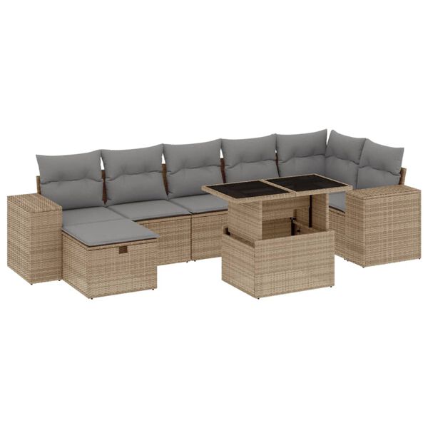 vidaXL Salon de jardin avec coussins 8 pcs beige r&eacute;sine tress&eacute;e