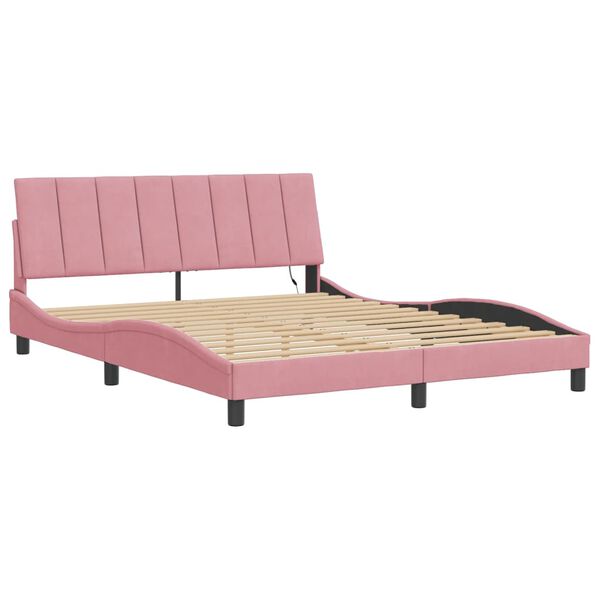 vidaXL Cadre de lit avec LED sans matelas Hanko rose 160x200 cm velours