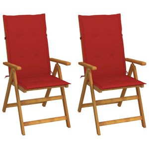 vidaXL Fauteuils pliants inclinables (lot de 2) avec coussins, en bois d'acacia massif
