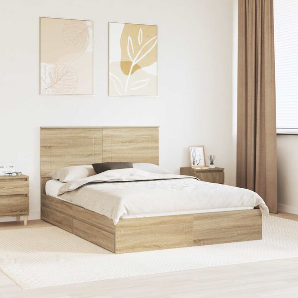 vidaXL Lit de Rangement Ch&ecirc;ne Sonoma 150 x 200 cm Bois d'ing&eacute;nierie