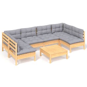 vidaXL Salon de jardin 7 pcs avec coussins gris bois de pin massif