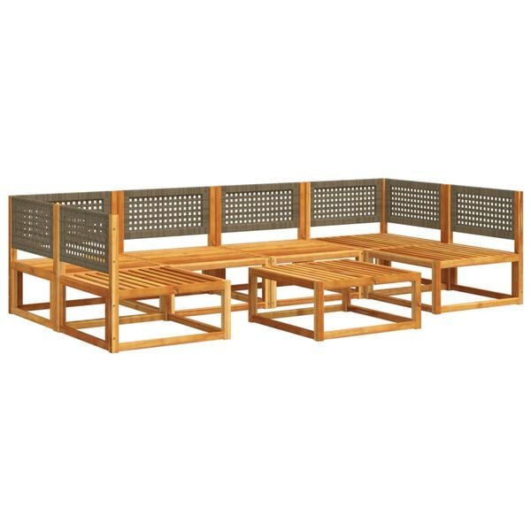 vidaXL Ensemble de canapés de jardin 7 pièces avec coussins en bois d'acacia et rotin
