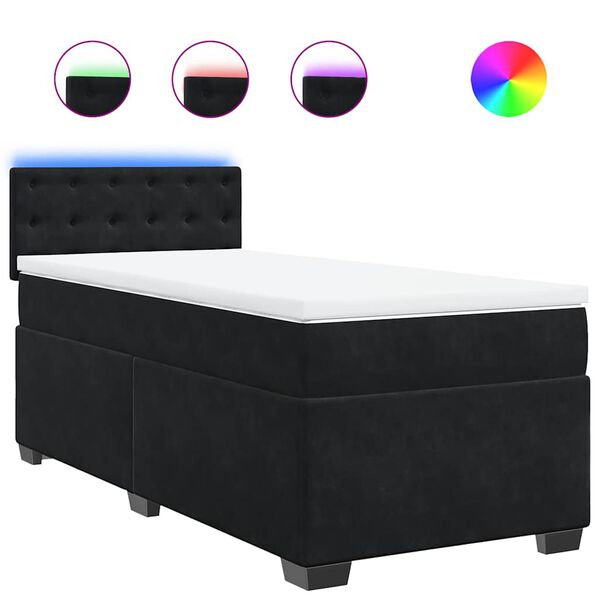 vidaXL Sommier &agrave; lattes de lit avec matelas noir 90x190 cm simple velours