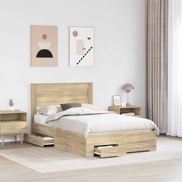 vidaXL Cadre de lit Ch&ecirc;ne Sonoma 135 x 190 cm Bois d'ing&eacute;nierie