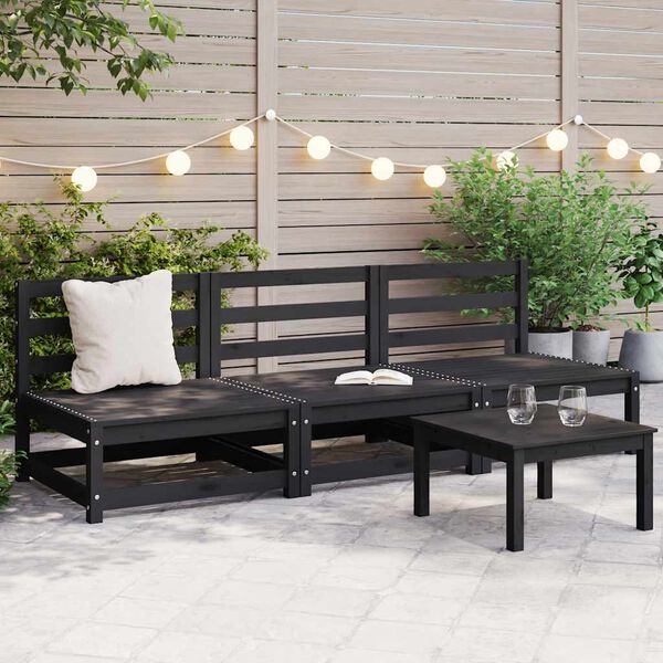 vidaXL Canap&eacute;s centraux de jardin 3 pcs noir bois de pin massif