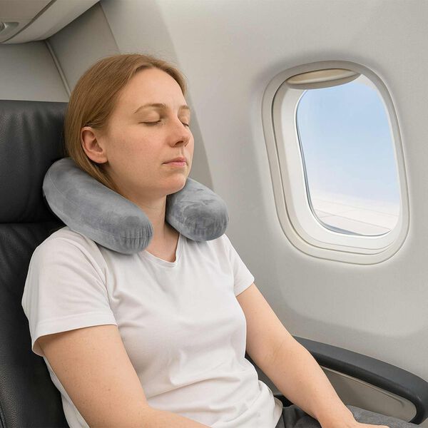 vidaXL Coussin de voyage pour le cou Gris Mousse &agrave; m&eacute;moire de forme