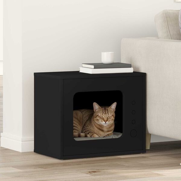 vidaXL Maison pour chat Noir 51 x 30 x 42,5 cm Bois d'ing&eacute;nierie